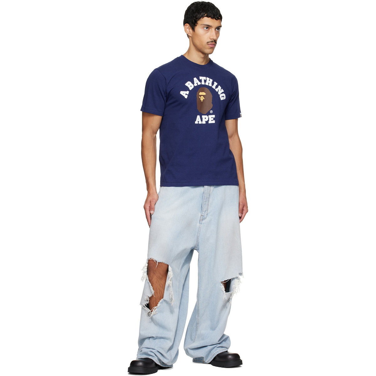 BAPE Navy College T-shirt