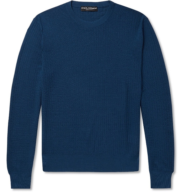 Photo: Dolce & Gabbana - Cashmere and Silk-Blend Jacquard Sweater - Blue