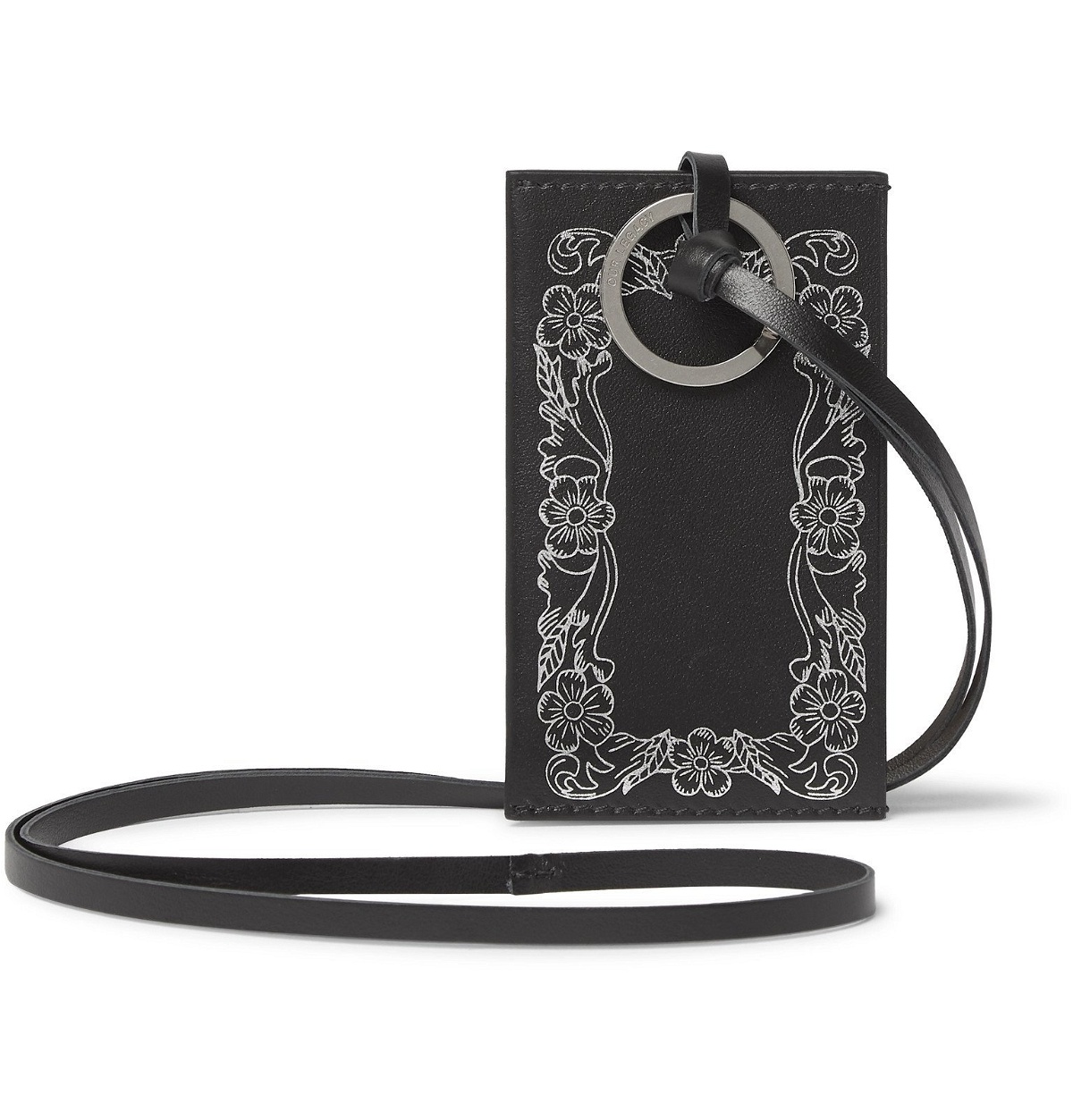 Our Legacy - Floral-Print Leather Cardholder with Lanyard - Black