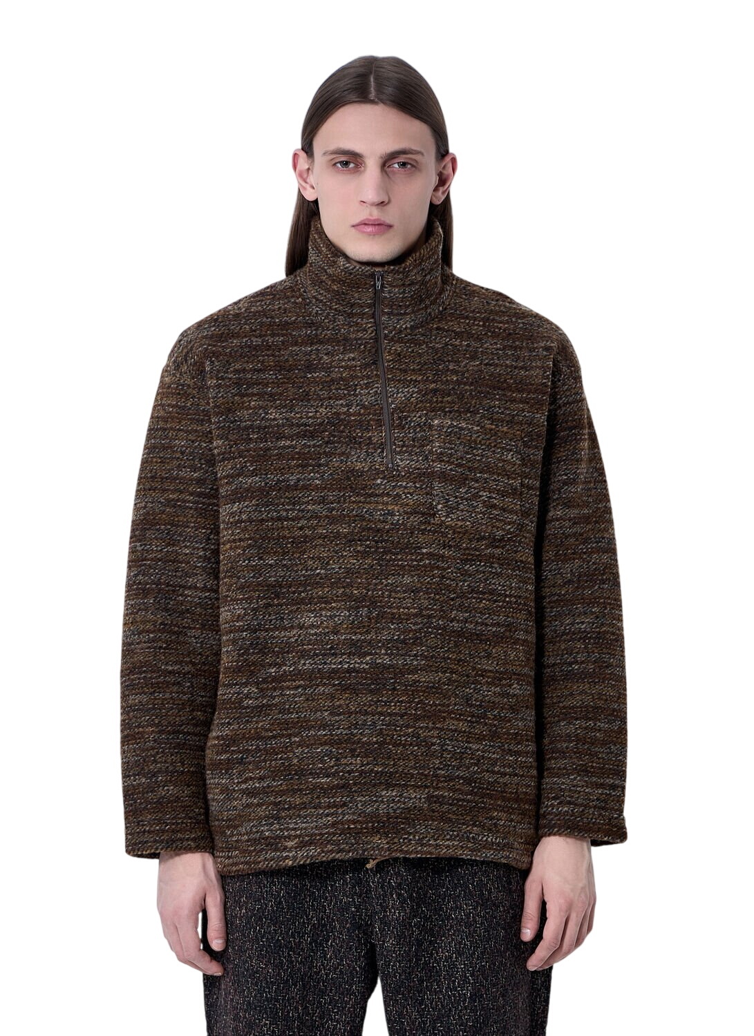 Engineered Garments Men's Knit Cardigan in Brown Fair Isle Stripe