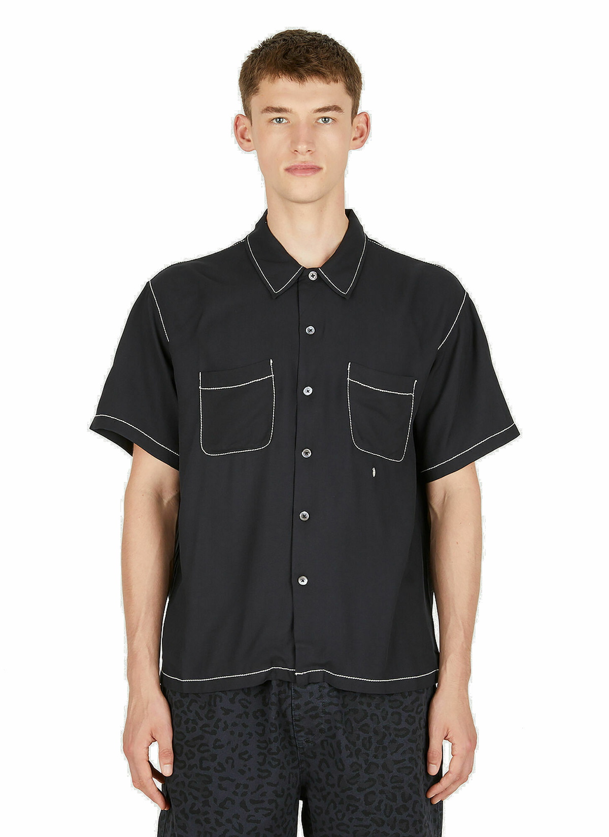 Contrast Pick Stitched Shirt in Black Stussy