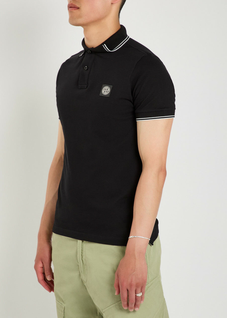 Stone Island Logo-appliquéd Piqué Cotton Polo Shirt Black