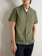 Mr P. - Michael Convertible-Collar Garment-Dyed Cotton and Linen-Blend Twill Shirt - Green
