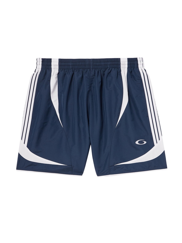 Photo: Balenciaga - Straight-Leg Embroidered Striped Swim Shorts - Blue