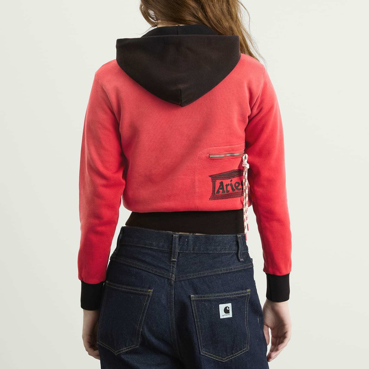 Aries Women's Sunbleached Premium Temple Baby Fit Sports Hoodie in Red 
