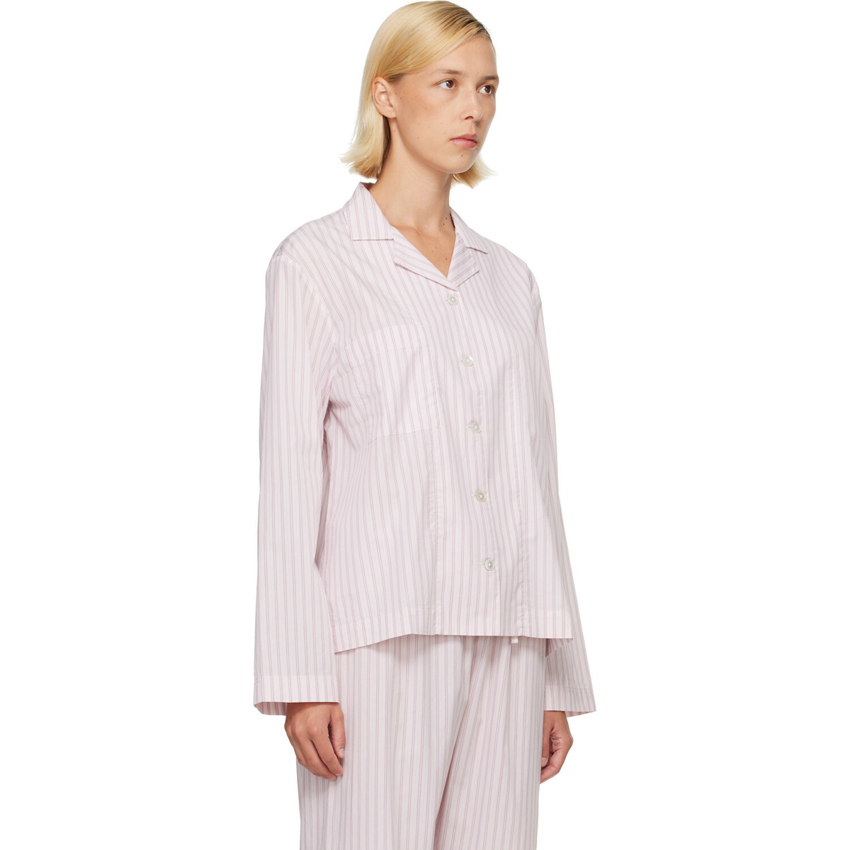 Tekla Pink Fine Twill Long-Sleeved Pyjama Shirt