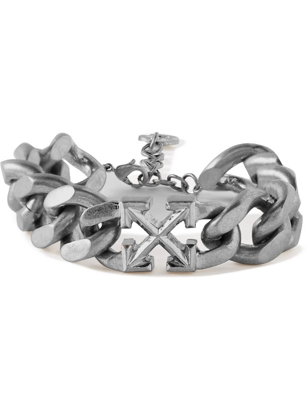 Photo: Off-White - Logo-Detailed Silver-Tone Chain Bracelet