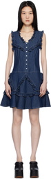 Anna Sui Navy Ruffle Denim Midi Dress