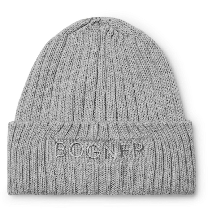 Photo: Bogner - Enio Logo-Embroidered Ribbed Wool-Blend Beanie - Gray