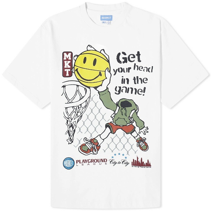 Photo: MARKET Men's Smiley Head In The Game T-Shirt in White