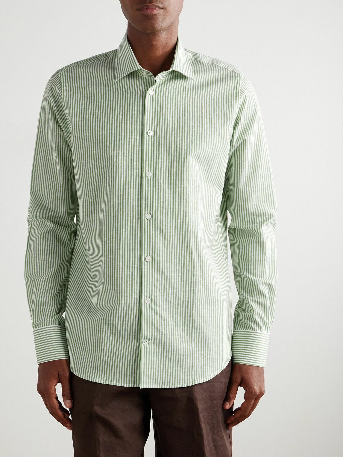 Richard James - Slim-Fit Striped Linen Shirt - Green
