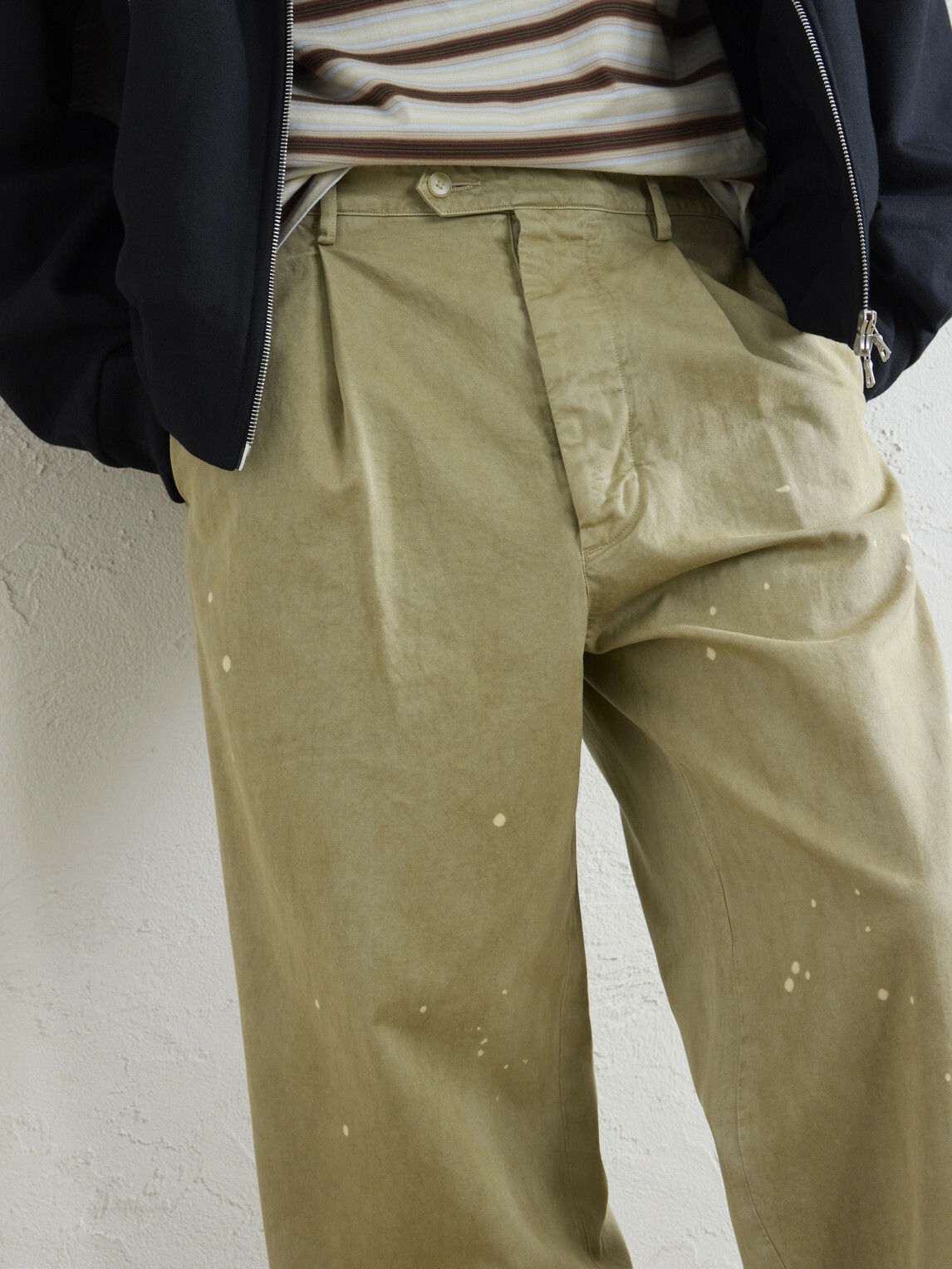 Auralee - Wide-Leg Pleated Paint-Splattered Cotton-Twill Chinos - Neutrals