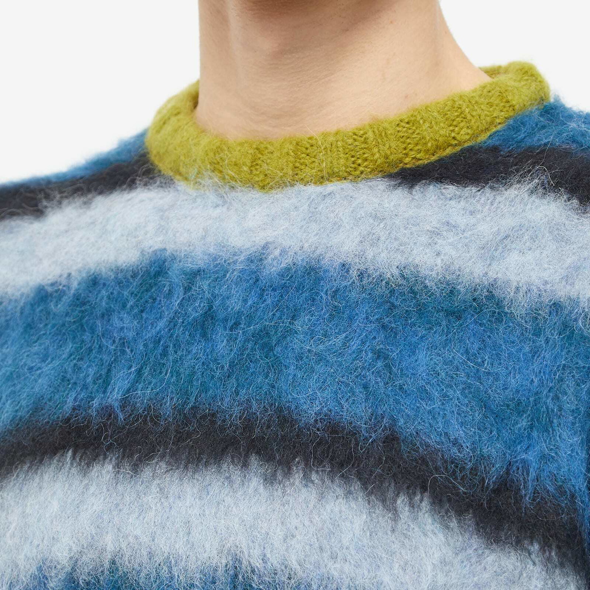 Brain Dead Men's Boxy Stripe Crew Knit in Blue Multi Brain Dead Brain Dead Men's Boxy Stripe Crew Knit in Blue Multi Brain Dead