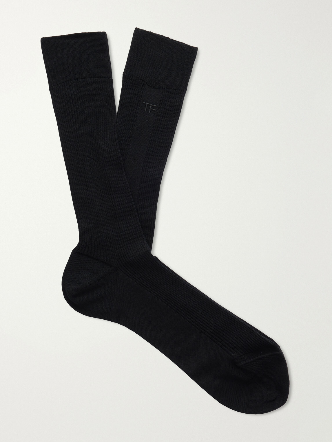 TOM FORD - Logo-Embroidered Ribbed Cotton Socks - Black