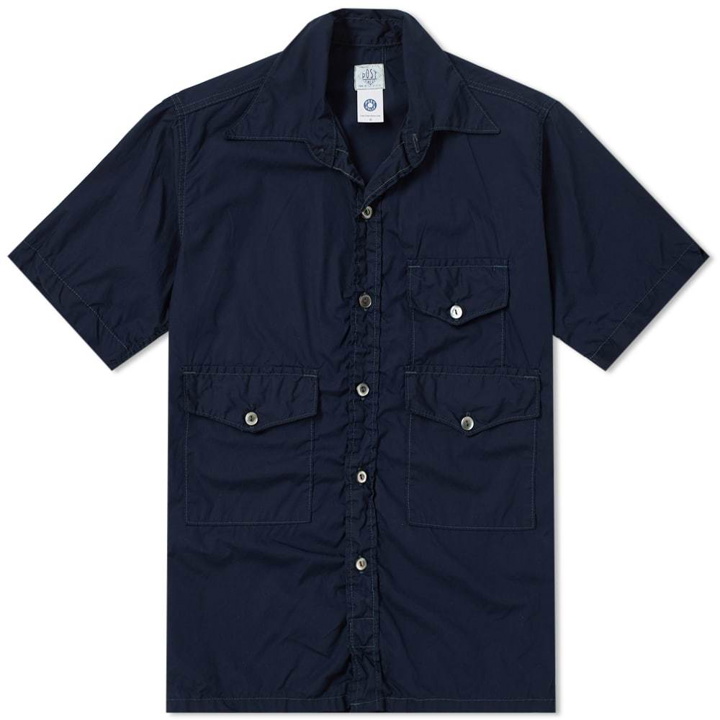 Photo: Post Overalls Short Sleeve Town & Country Contrast Stitch Shirt Blue