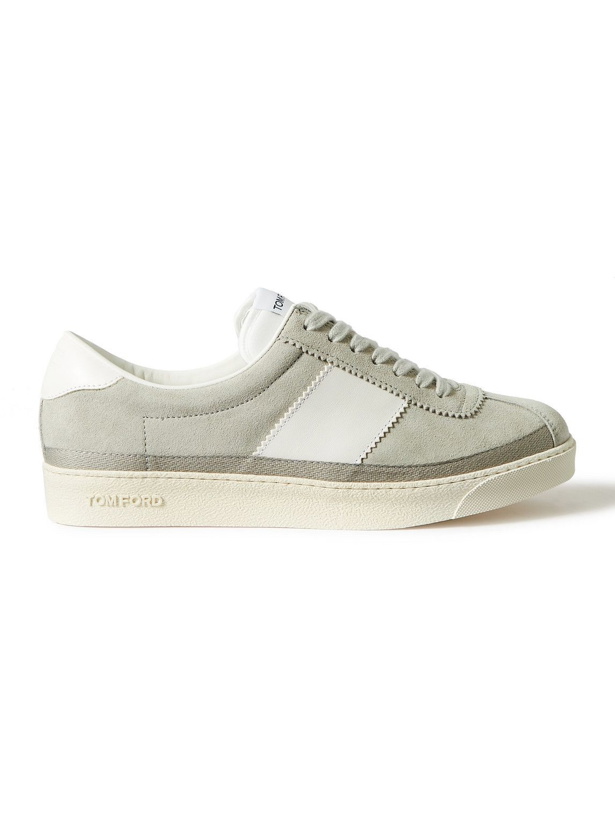 Photo: TOM FORD - Bannister Leather-Trimmed Suede Sneakers - Gray