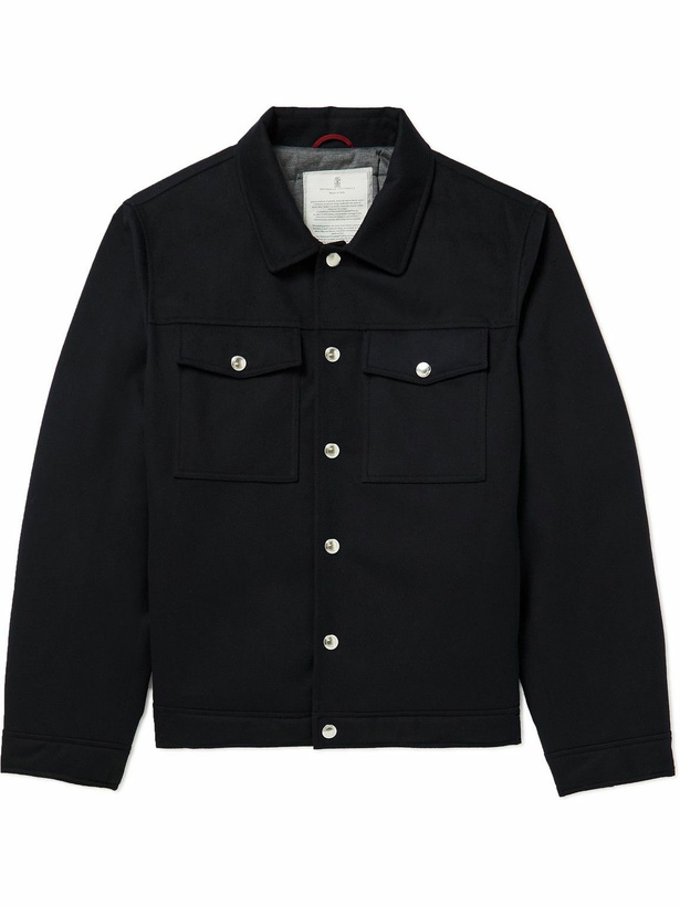 Photo: Brunello Cucinelli - Padded Brushed-Wool Trucker Jacket - Blue