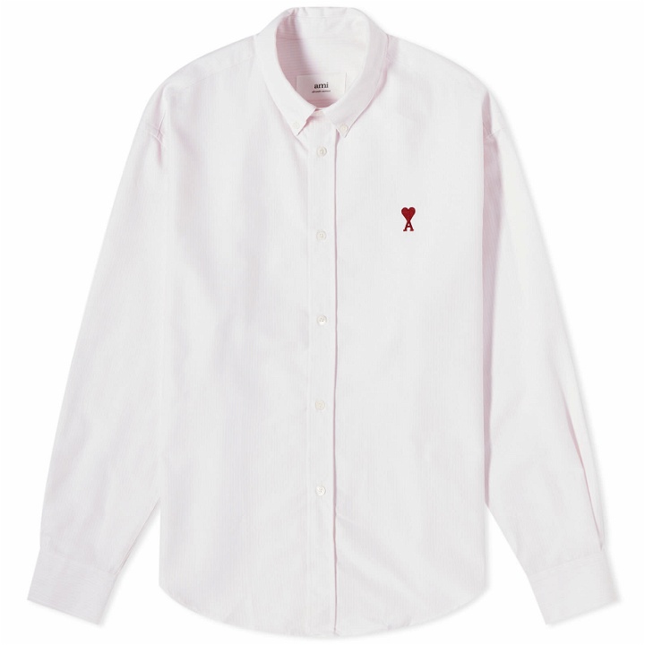 Photo: AMI Paris Men's Button Down Logo Oxford Shirt in Powder Pink