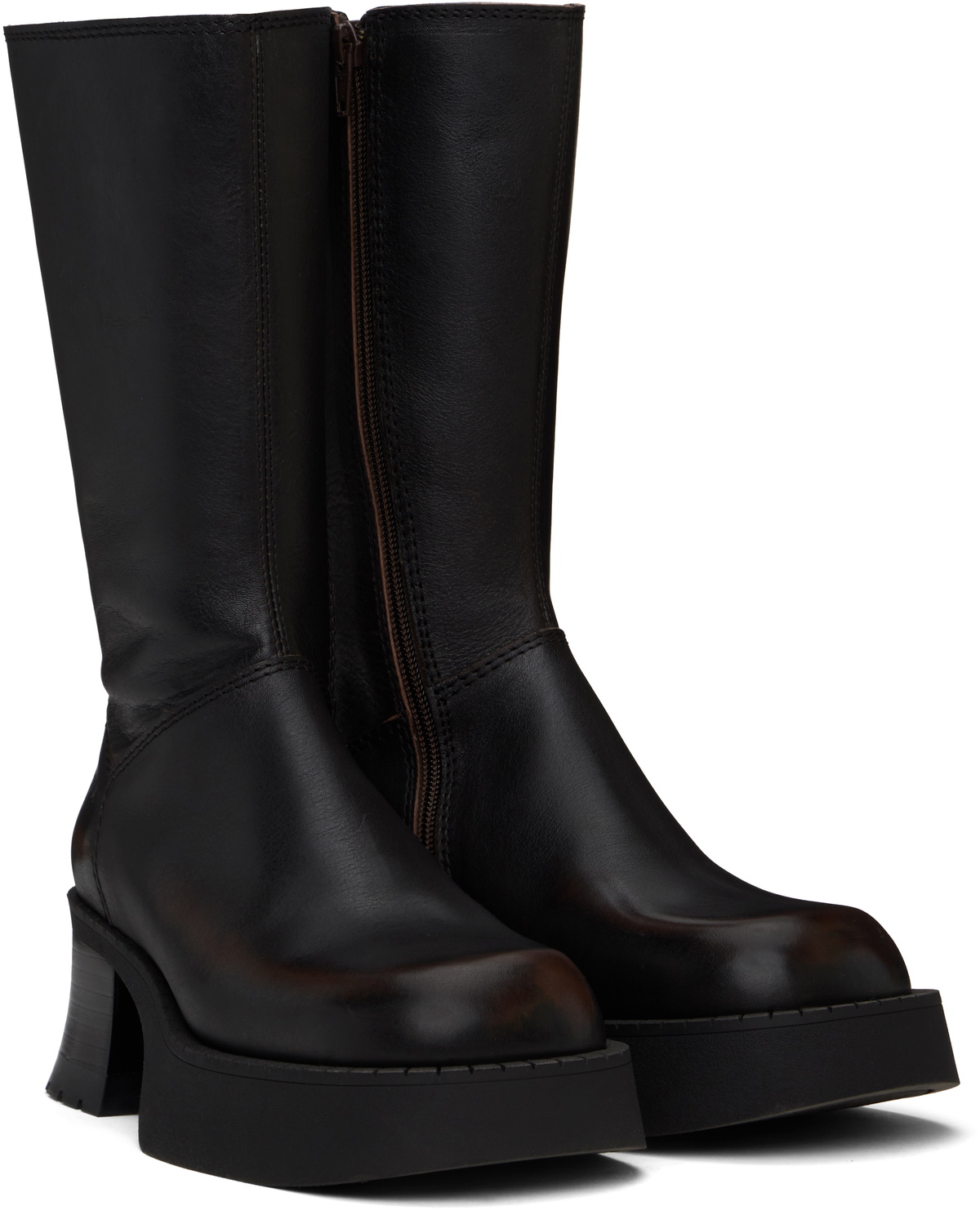 【値下げ】miista boots 38 Miista Brenda Sonic Black Leather Square Toe Boots, Size 38