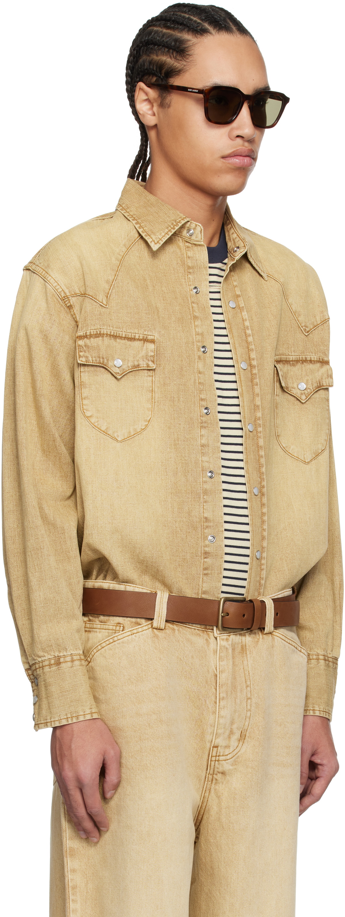 Carter Young Beige Western Denim Shirt