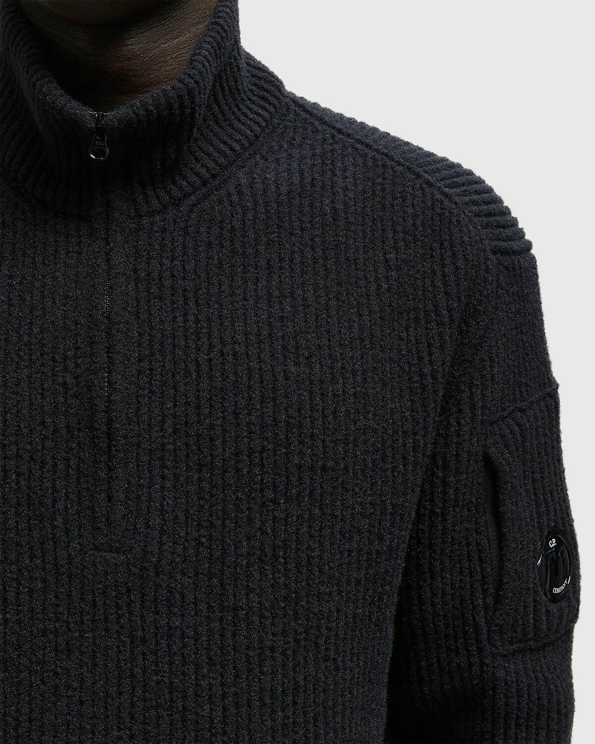 C.P. Company Fleece Knit Half Zip Sweater Black Mens Pullover C.P.