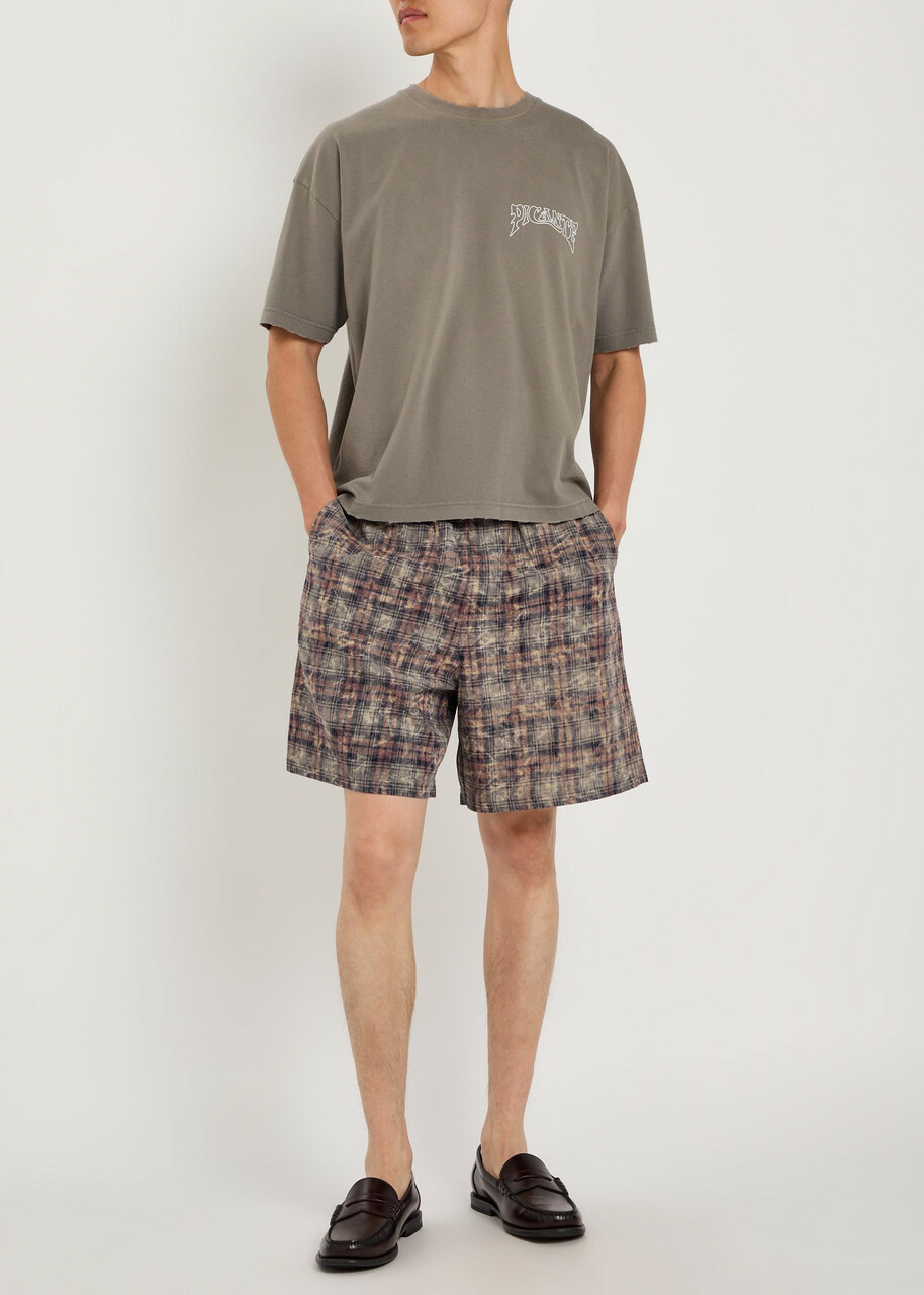Picante Rocco Checked Cotton Shorts Brown