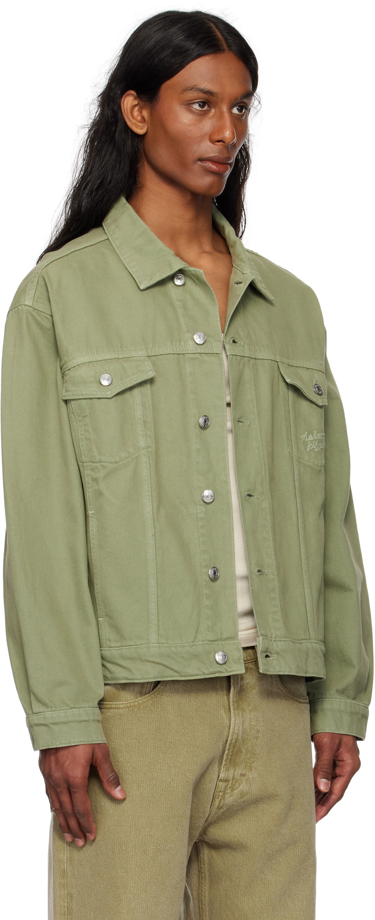 Maison Kitsuné Khaki Trucker Denim Jacket