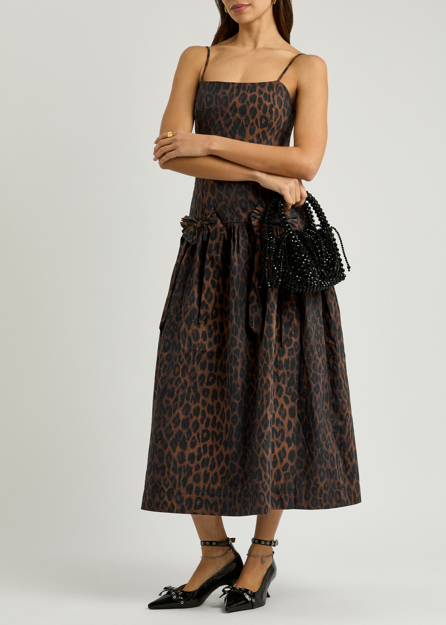 Damson Madder Persephone Leopard-print Cotton Midi Dress Damson Madder