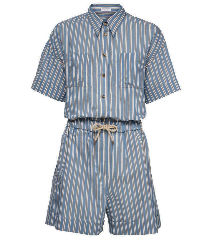 Photo: Brunello Cucinelli Striped cotton and silk playsuit