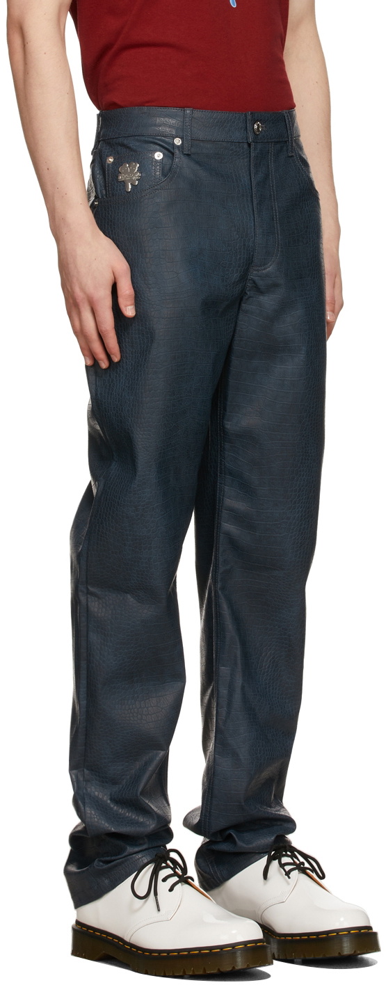Marc Jacobs Heaven Navy Croc-Embossed Faux-Leather Pants Marc