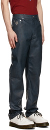 Marc Jacobs Heaven Navy Croc-Embossed Faux-Leather Pants