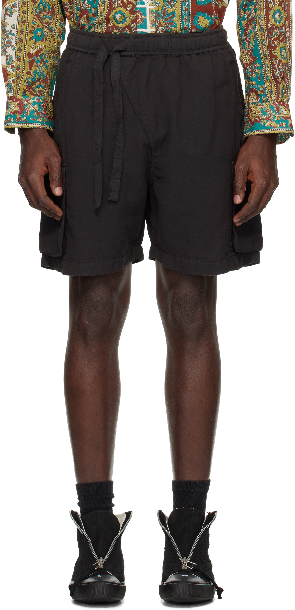 Maharishi Black Hemp Cargo Asym Track Shorts