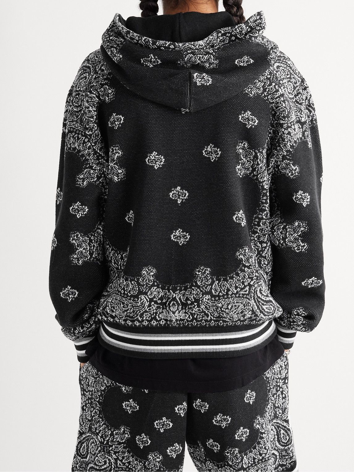 【関税込み】AMIRI ブラック＆ホワイト Bandana フーディ AMIRI - Bandana-Jacquard Cotton and Cashmere-Blend Hoodie