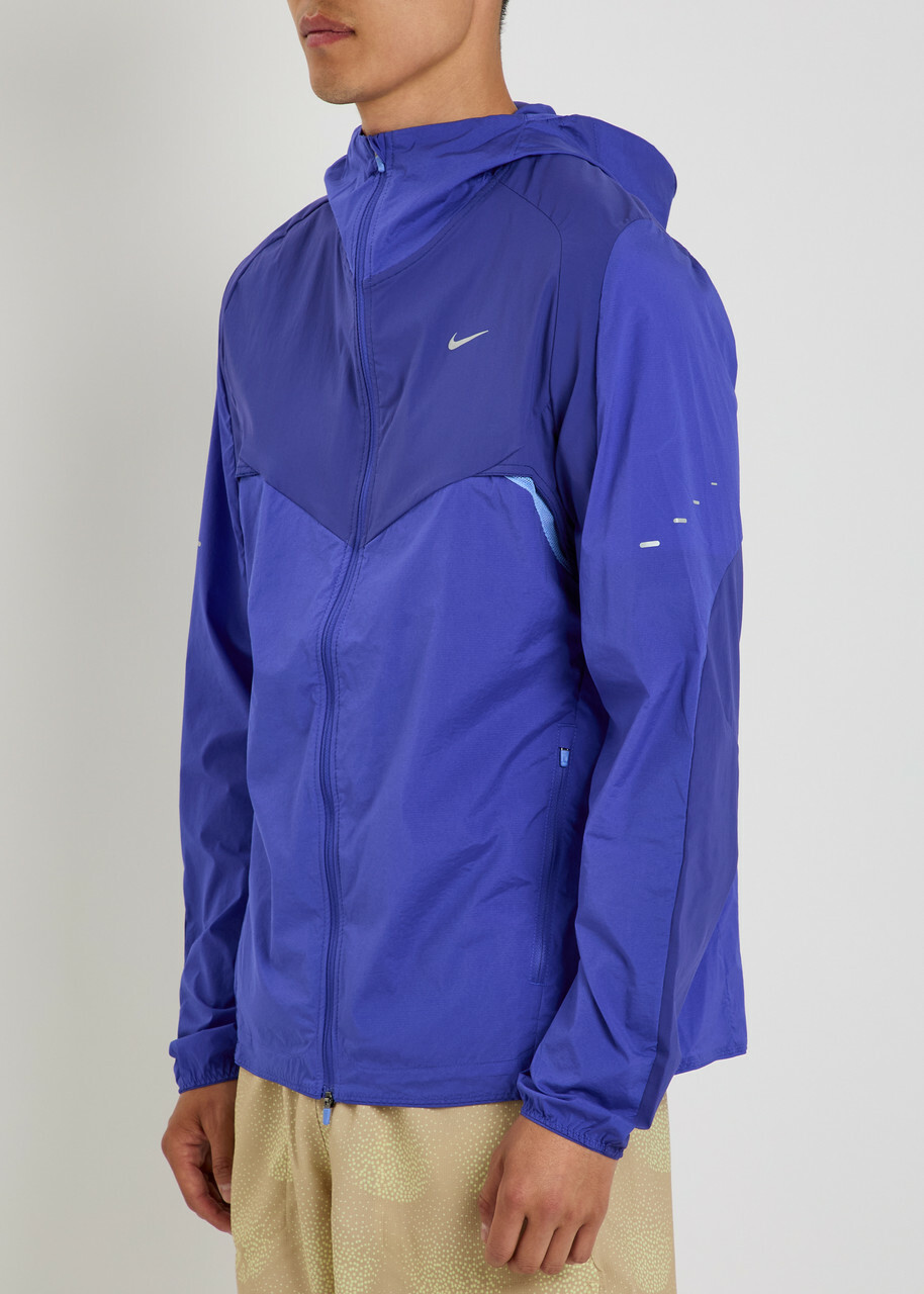 Nike Dri-fit Hooded Stretch-nylon Running Jacket Blue