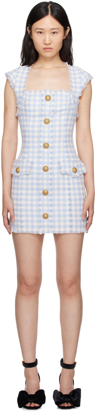 Balmain Blue & White Gingham Minidress Balmain
