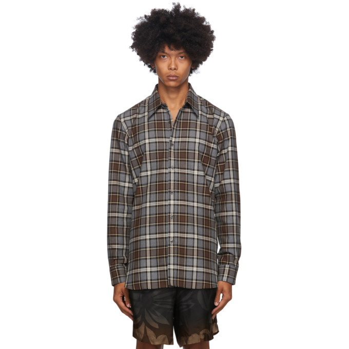 Photo: Dries Van Noten Grey and Brown Plaid Shirt