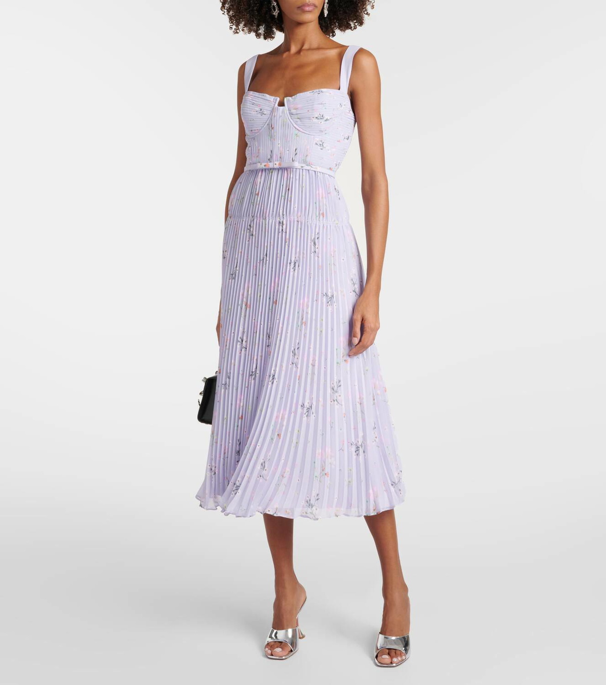 Self-Portrait｜DRESSES (FLORAL CHIFFON MIDI DRESS (PF23- Self Portrait Lime Floral Chiffon Midi Dress | Shopbop