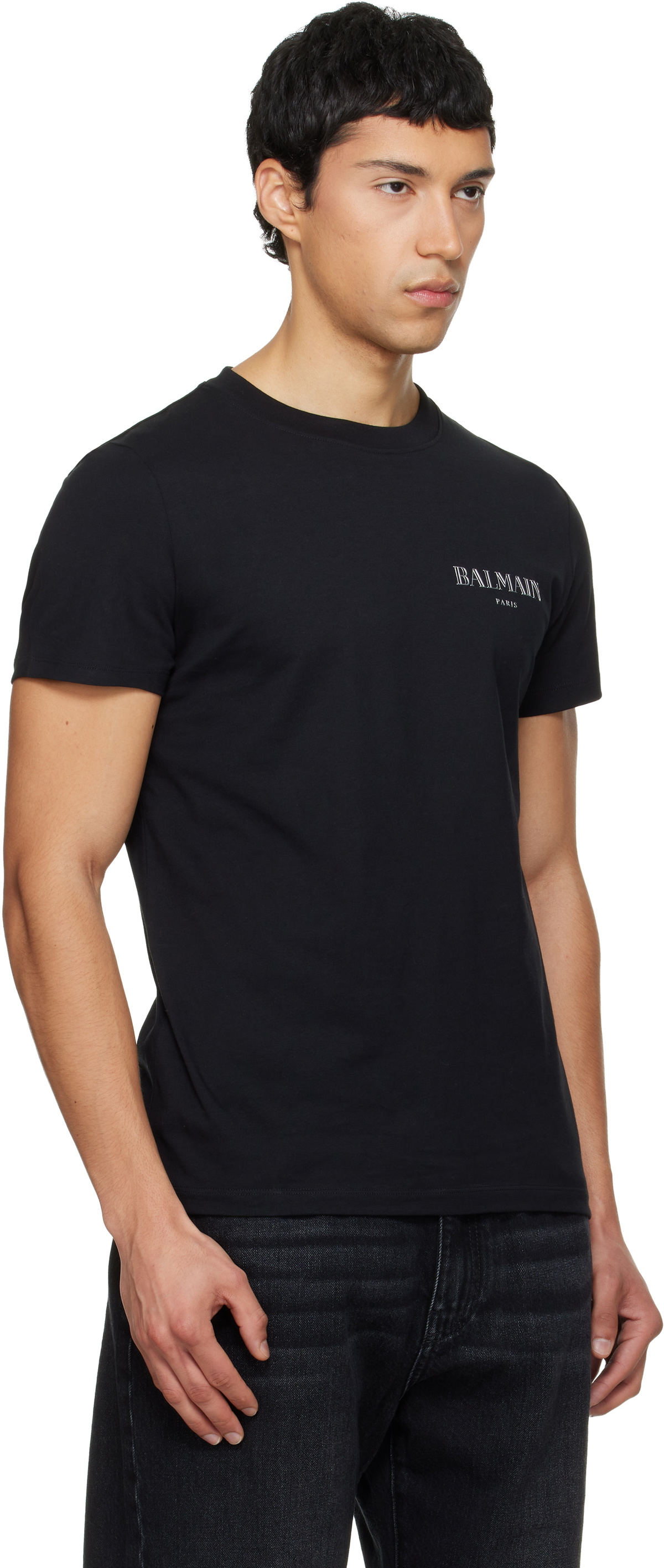 Balmain Black Vintage Gel 'Balmain' Logo T-shirt
