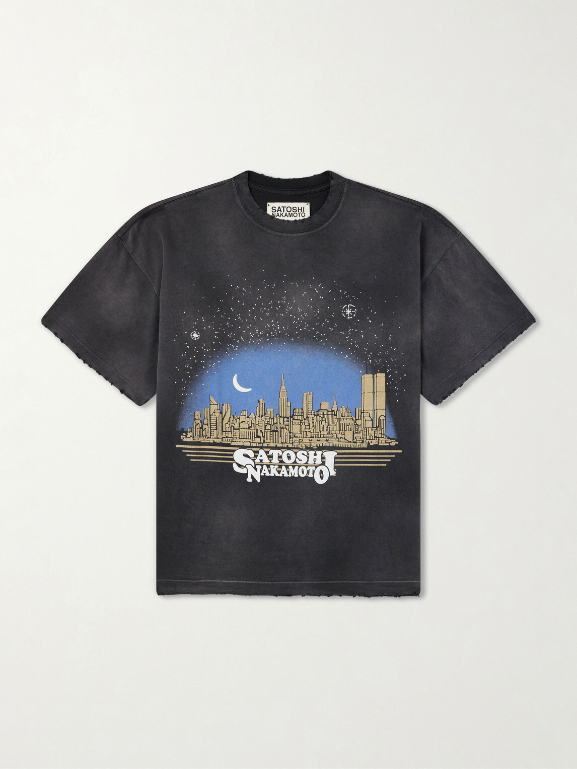 Satoshi Nakamoto - Tourist Logo-Print Distressed Cotton-Jersey T-Shirt - Black