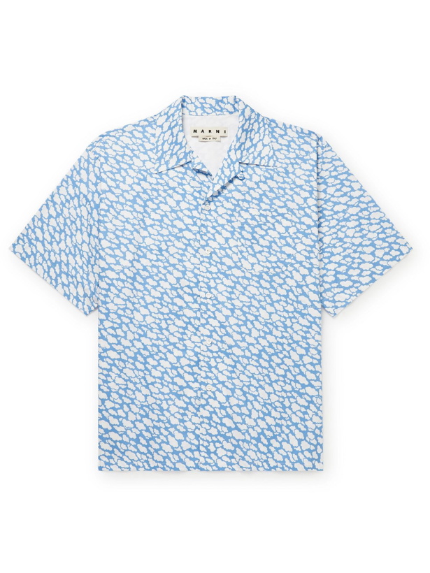 Photo: MARNI - Convertible-Collar Printed Cotton-Poplin Shirt - Blue