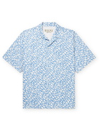 MARNI - Convertible-Collar Printed Cotton-Poplin Shirt - Blue