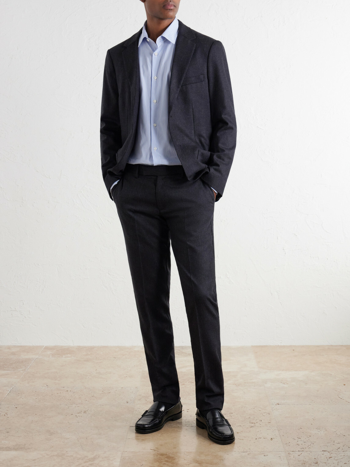 Sunspel - Straight-Leg Stretch Wool-Blend Flannel Trousers - Gray
