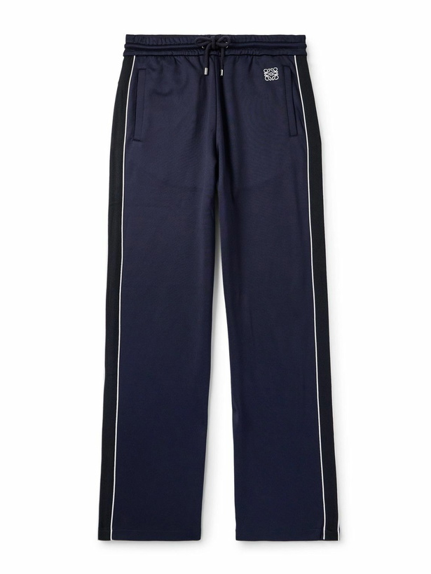 Photo: LOEWE - Straight-Leg Logo-Embroidered Herringbone-Striped Tech-Jersey Track Pants - Blue