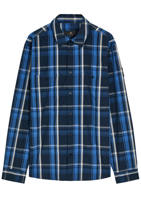 Photo: Belstaff Fleet Checked Cotton-poplin Shirt Navy