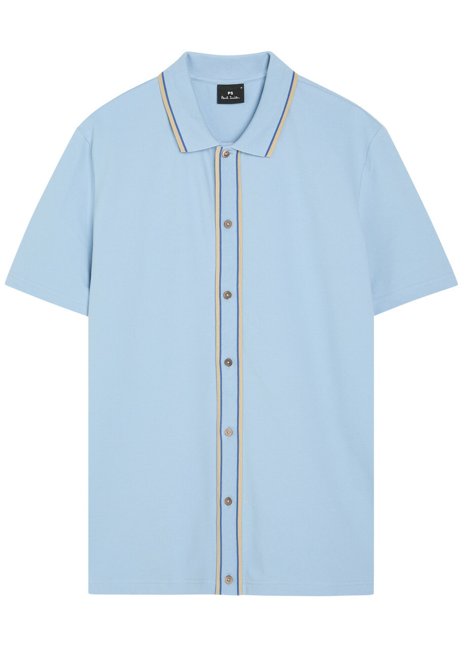 PS Paul Smith Striped-trim Cotton-blend Shirt Blue