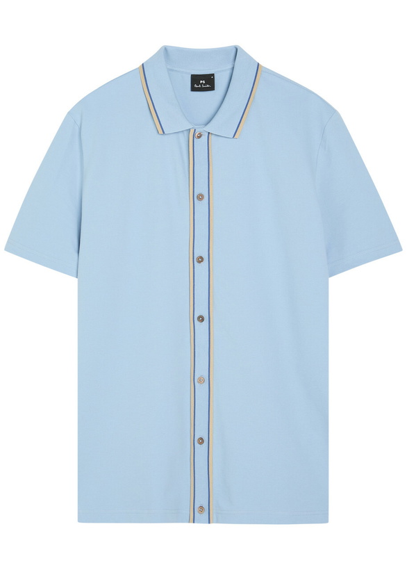 Photo: PS Paul Smith Striped-trim Cotton-blend Shirt Blue