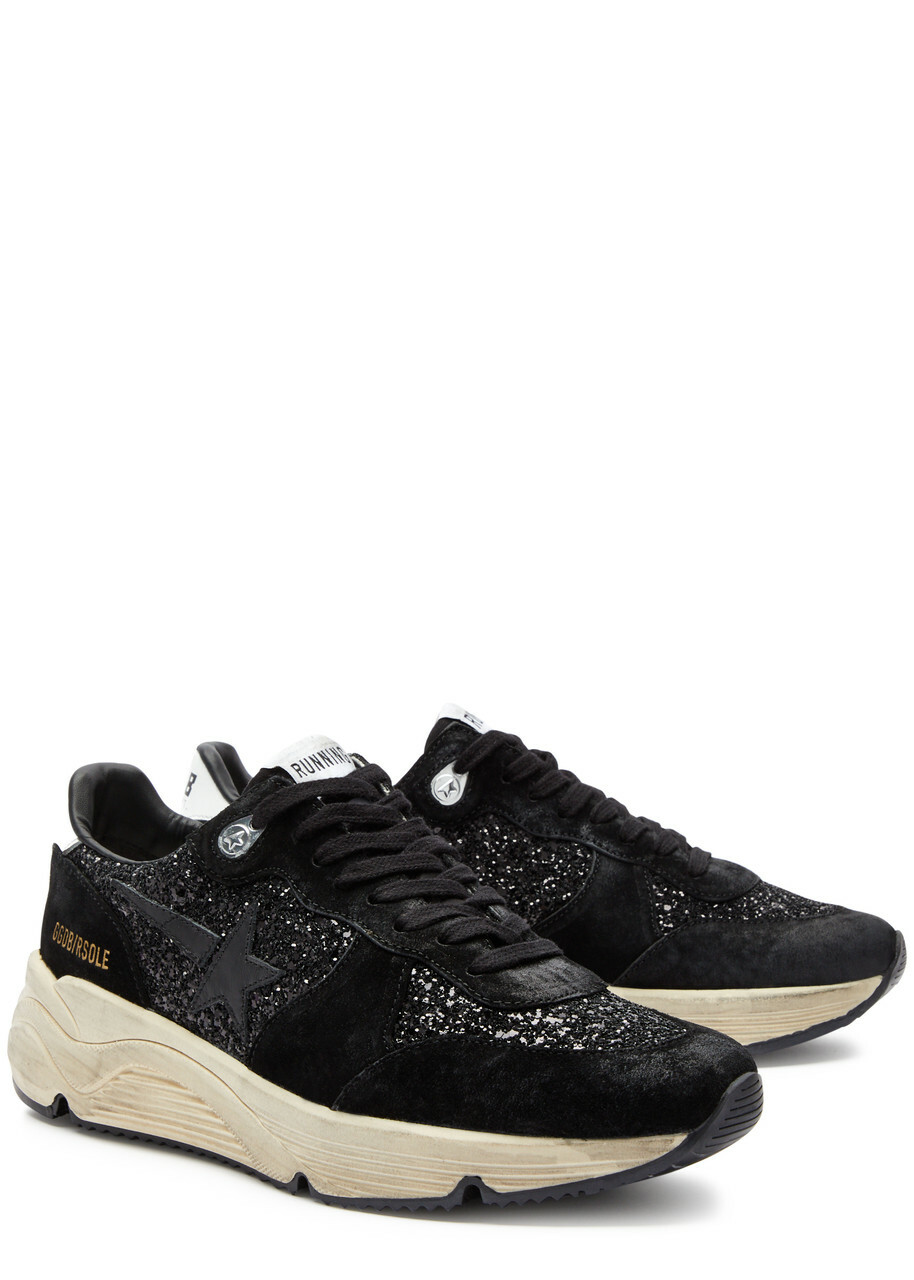 Golden Goose Running Sole Suede Sneakers Black And White