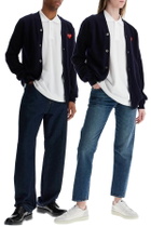 COMME DES GARCONS PLAY navy blue wool cardigan with embroidered red heart unisex Blue