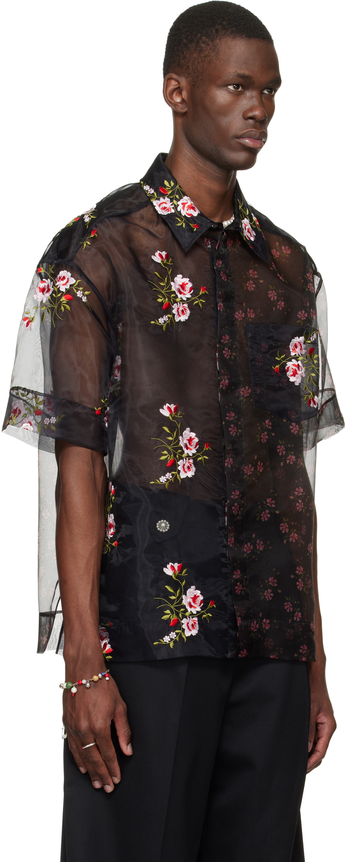 Simone Rocha Black Sheer Patchwork Boxy Shirt