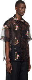 Simone Rocha Black Sheer Patchwork Boxy Shirt